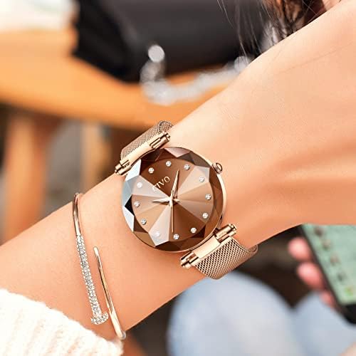 CIVO Watches for Women Stainless Steel: Analog Quartz Wrist Watch Waterproof Mesh - Elegant Ladies Watch Diamond Dial
