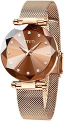 CIVO Watches for Women Stainless Steel: Analog Quartz Wrist Watch Waterproof Mesh - Elegant Ladies Watch Diamond Dial