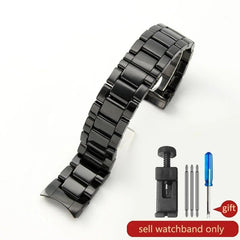 Watch Strap Men's Wrist for Armani Frosted Ceramics Watches Accessories Ar1451 1452 Black Curved Interface Waterproof 22 24mm