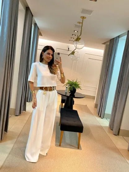 2023 Summer 2 Piece Sets Women Casual Crop Top T Shirt Outfit Long Pant Sets Tracksuit Two Piece Set Korean Fashion Clothing - Chic Cart