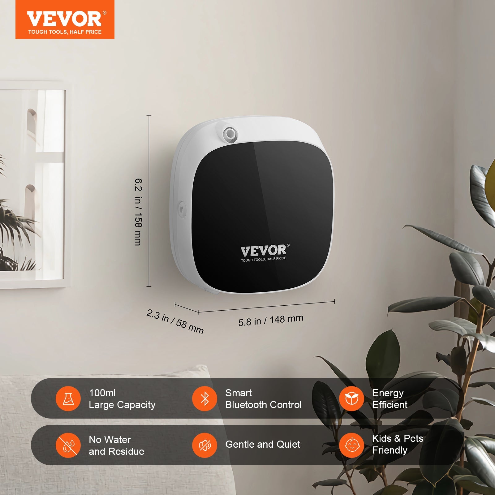 VEVOR Scent Air Machine for Home, 100ML with Cold Air Technology, Waterless Smart Essential Oil Diffuser with USB & Battery Powered, Cover Up to 1000 Sq.Ft for Living Room, Bath Room, Spa - Chic Cart