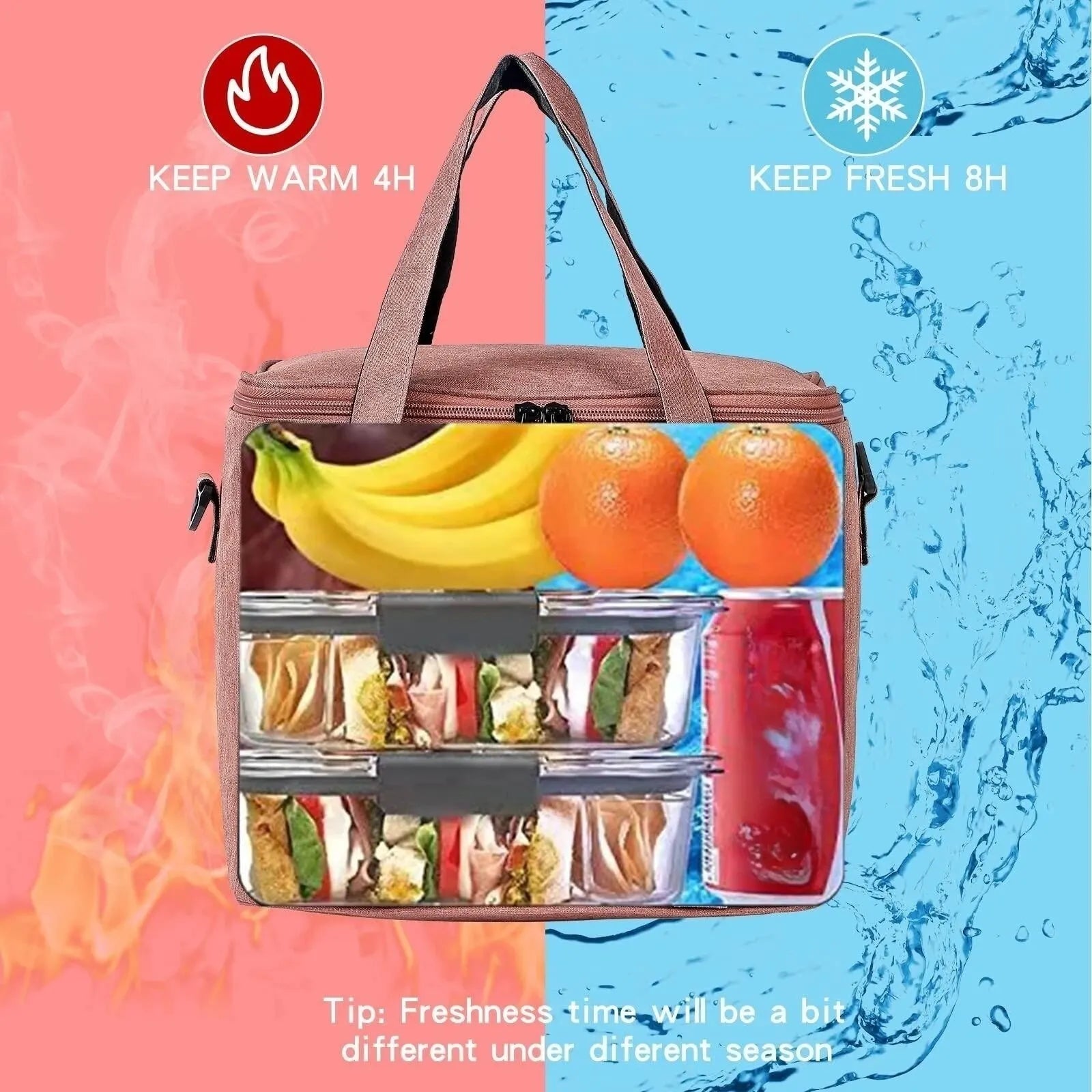 1pc Insulated Lunch Bag For Men/Women, Reusable Large Lunch Cooler Box Tote Shoulder Strap For Work Office Picnic Beach Travel F - Chic Cart