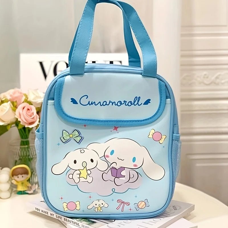 Sanrio Insulated Lunch Bag Hello Kitty Kuromi Cinnamoroll Printed Canvas Bento Bag Reusable Zipper Closure Handy Bag Kid Gifts - Chic Cart