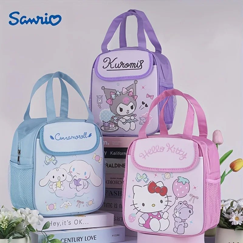 Sanrio Insulated Lunch Bag Hello Kitty Kuromi Cinnamoroll Printed Canvas Bento Bag Reusable Zipper Closure Handy Bag Kid Gifts - Chic Cart