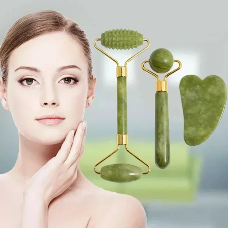Natural Jade Roller Face Gua Sha Natural Stone Body Neck Massager Acupoint Eye Care Spa Massage Tools Massage Visage Lifting - Chic Cart